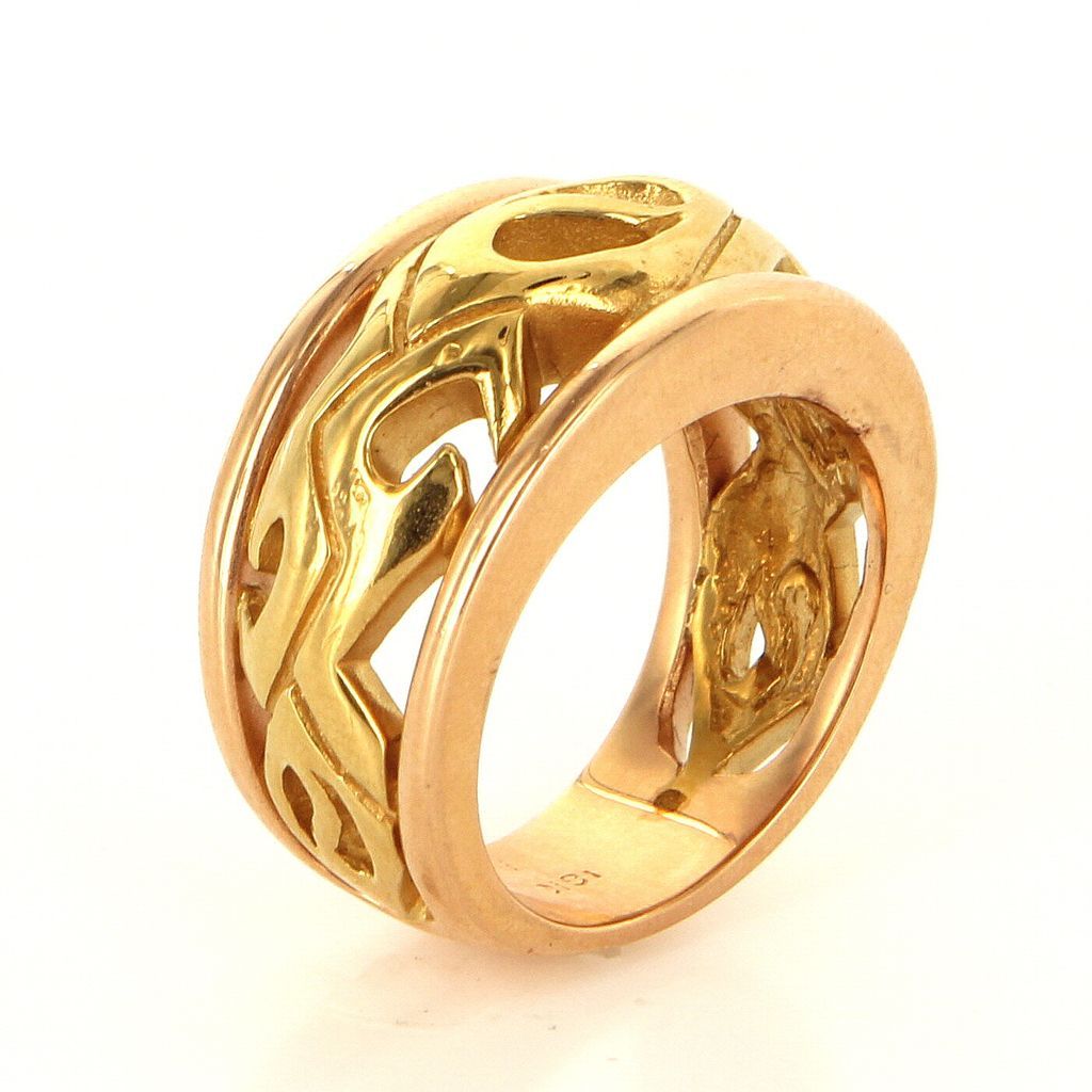 Estate 18 Karat Yellow Rose Gold Mens Wide Band Cigar Ring Fine from preciousandrarepieces on ...