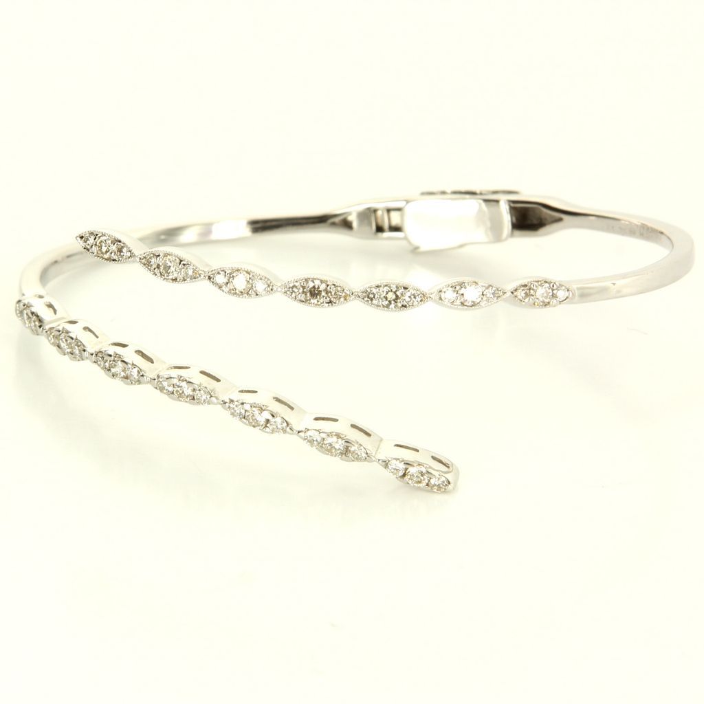 ... 18 Karat White Gold Diamond Hinged Bangle Cuff Bracelet Fine Jewelry