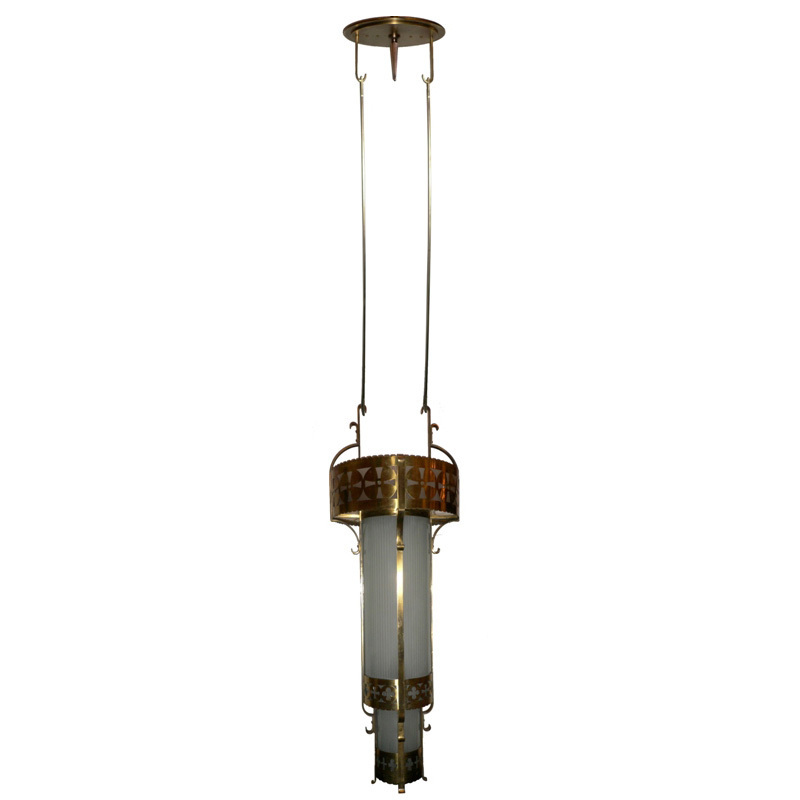 Massive Antique Art Deco Six-Light Brass Chandelier Massive Antique Art Deco Six-Light Brass Chandelier