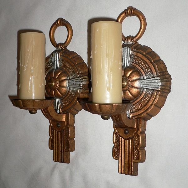Glowing Pair of Antique Art Deco Sconces, Signed Puritan Glowing Pair of Antique Art Deco Sconces, Signed Puritan