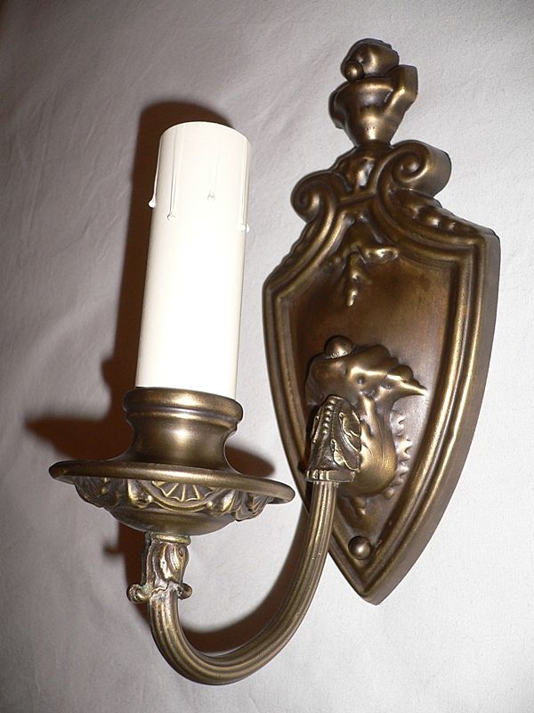 Lovely Pair of Antique Early 1900s Brass Sconces Lovely Pair of Antique Early 1900s Brass Sconces