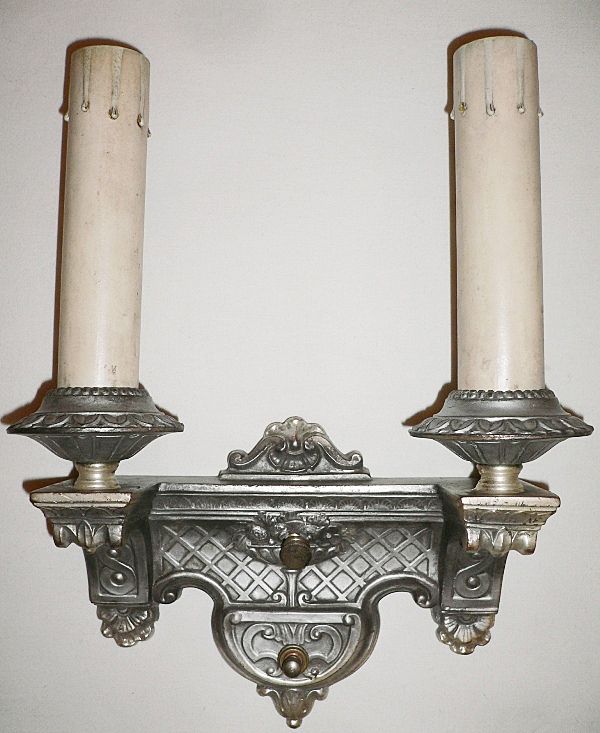 Pair of Exquisite Silver Plated Double-Arm Sconces Made By Empire, c. 1910 Pair of Exquisite Silver Plated Double-Arm Sconces Made By Empire, c. 1910