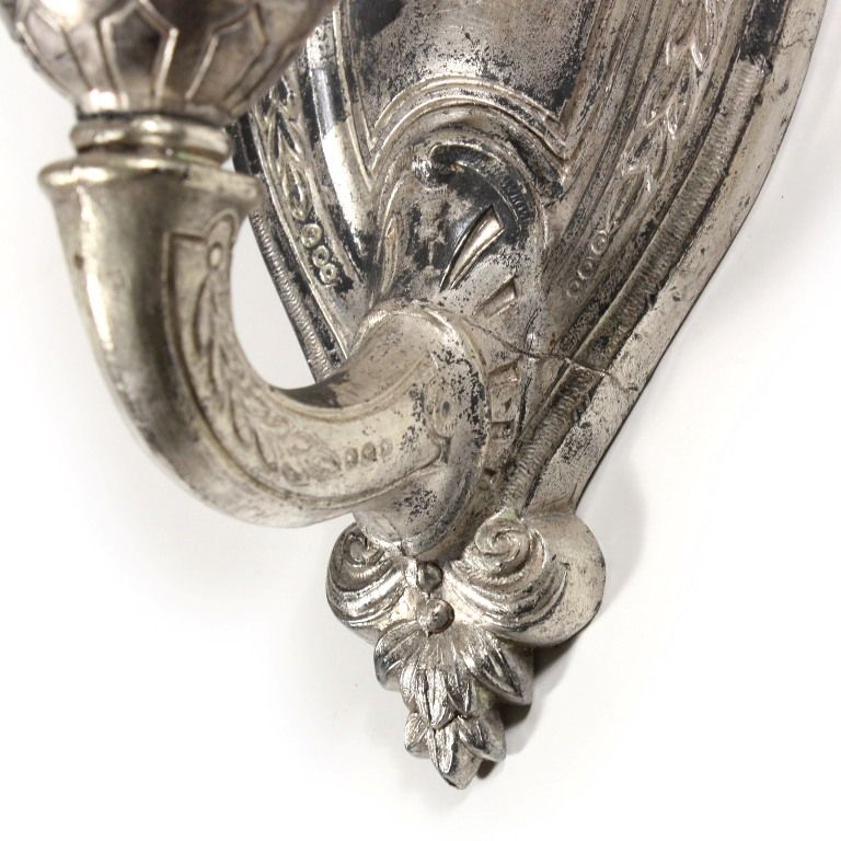 Antique Single-Arm Adam Style Sconce, Silver Plated Pewter, by Empire Antique Single-Arm Adam Style Sconce, Silver Plated Pewter, by Empire