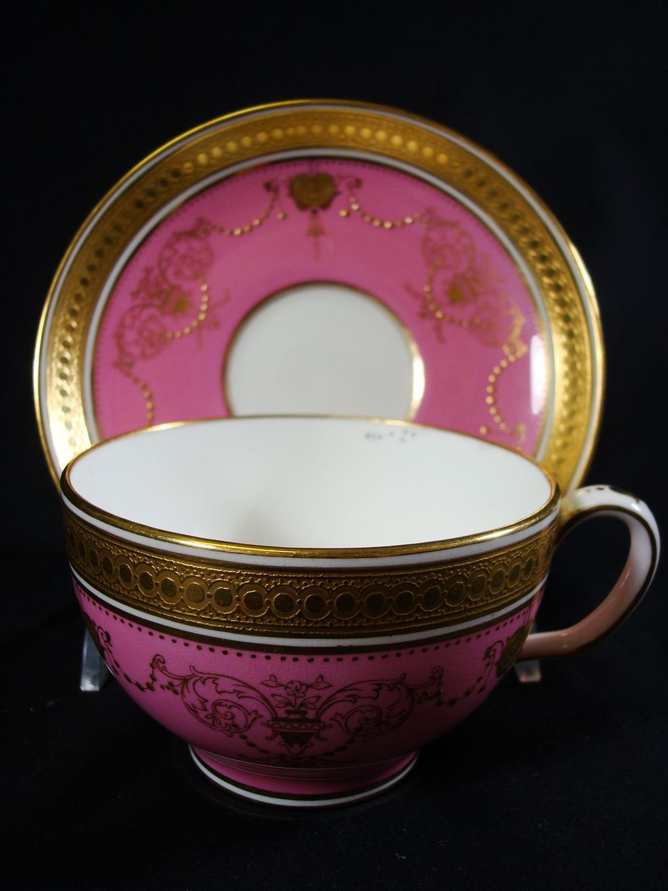 Minton Pink and Raised Gilt Tea Cup and Saucer Circa 1910 from