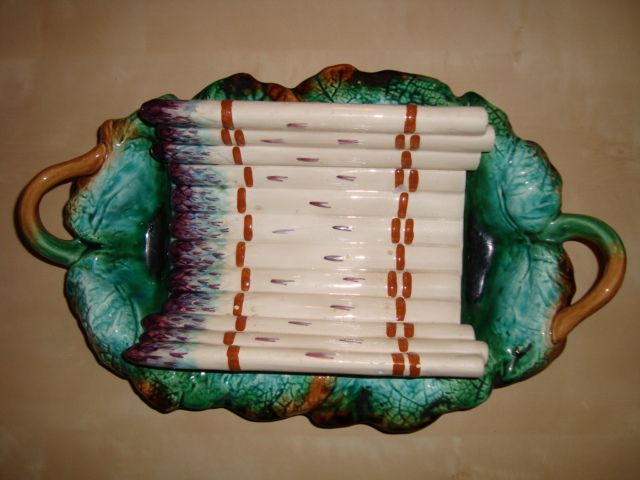 French barbotine Majolica asparagus dish French barbotine Majolica asparagus dish