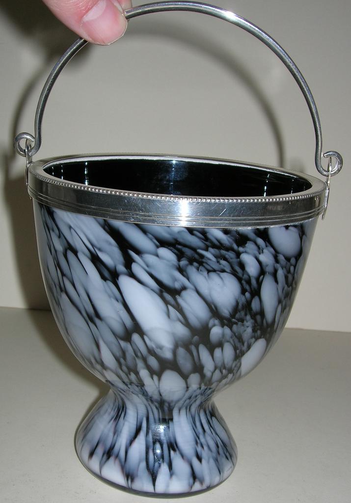 Antique Hand Blown Glass Ice Bucket - Silver Plated Mount and Handle Antique Hand Blown Glass Ice Bucket - Silver Plated Mount and Handle
