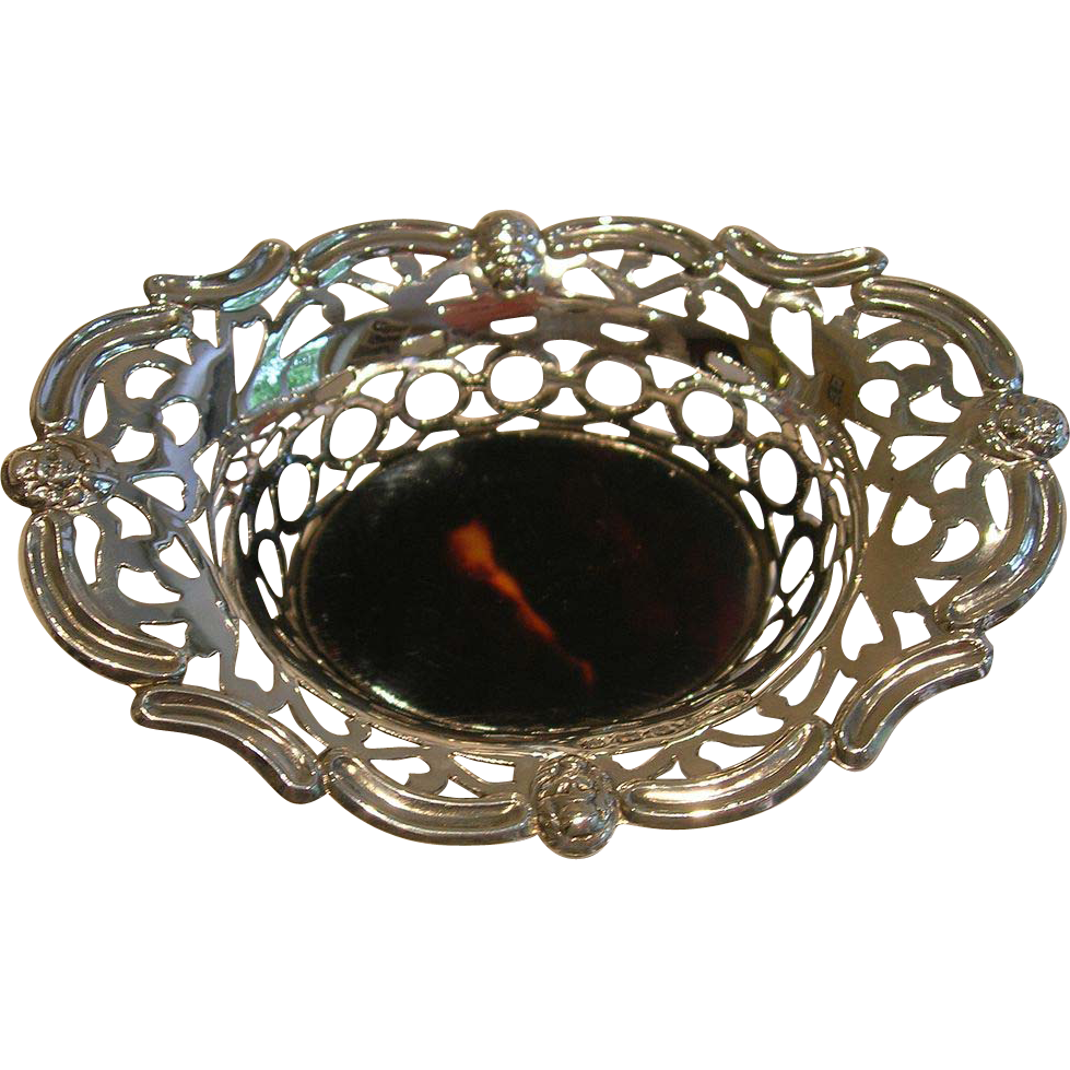 Pretty English Sterling Silver Tortoise Shell Basket # 1 Pretty English Sterling Silver Tortoise Shell Basket # 1
