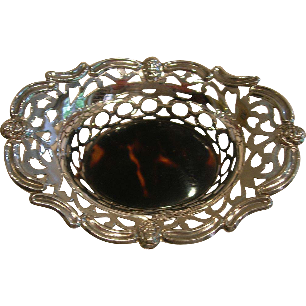 Pretty English Sterling Silver Tortoise Shell Basket # 2 Pretty English Sterling Silver Tortoise Shell Basket # 2