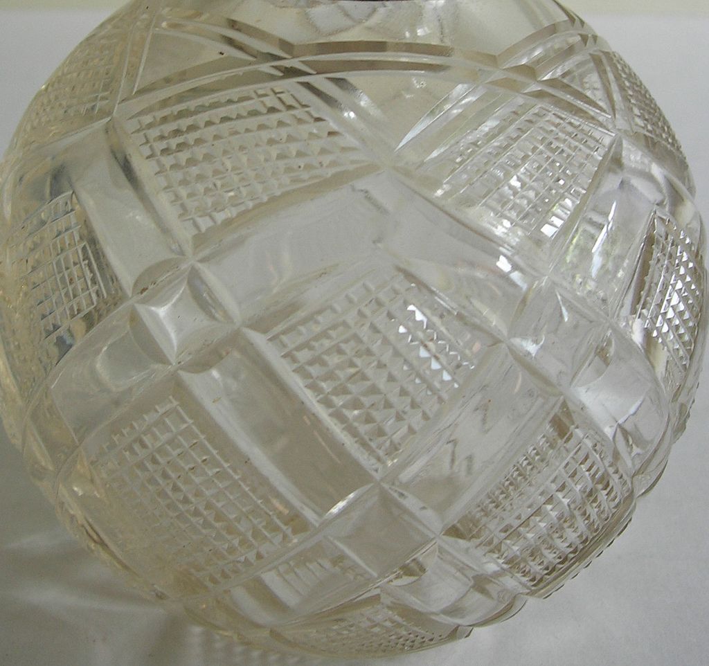 Large Antique English Cut Crystal & Sterling Silver Perfume Bottle / Globe Large Antique English Cut Crystal & Sterling Silver Perfume Bottle / Globe
