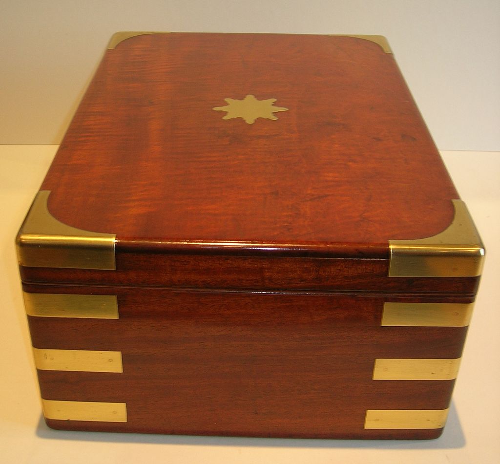 Large Antique English Brass Bound Mahogany Jewelry / Desk or Table Box Large Antique English Brass Bound Mahogany Jewelry / Desk or Table Box