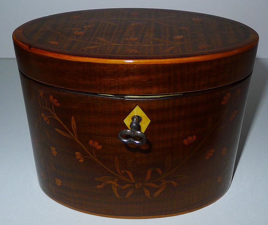 Stunning Antique English Inlaid Harewood Tea Caddy c.1790 Stunning Antique English Inlaid Harewood Tea Caddy c.1790