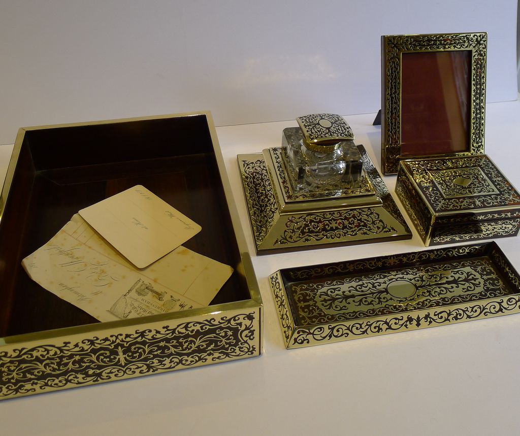 Handsome Antique English Boulle Desk Tray c.1890 Handsome Antique English Boulle Desk Tray c.1890
