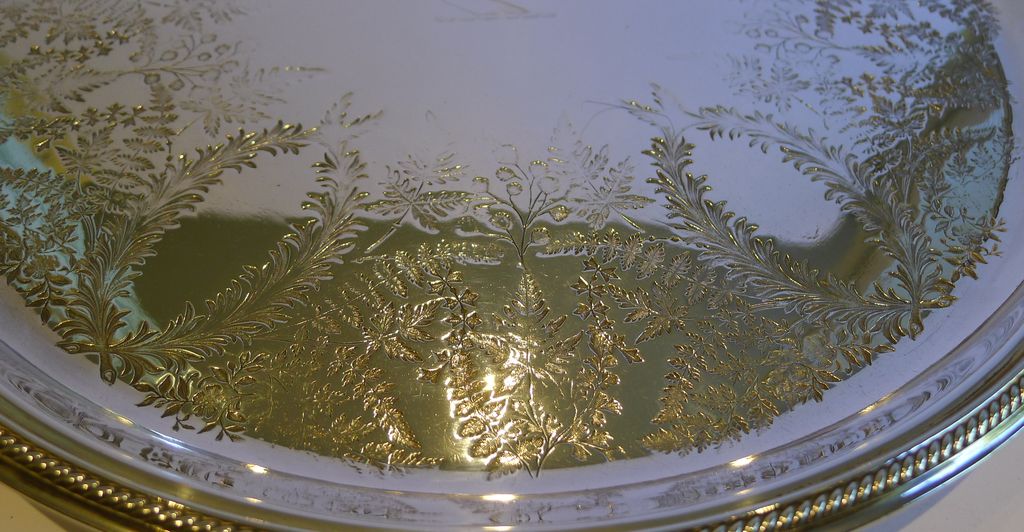 Antique Silver Plated Salver - Engraved With English Ferns - by Hukin & Heath Antique Silver Plated Salver - Engraved With English Ferns - by Hukin & Heath