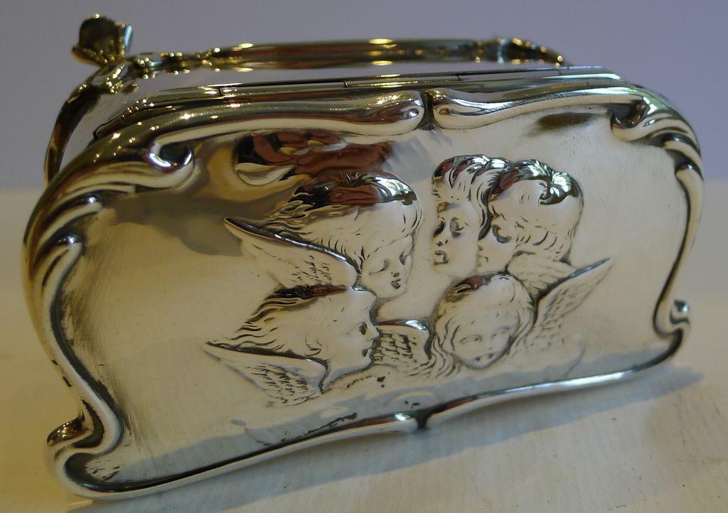 Antique Art Nouveau English Sterling Silver Jewelry Box - Reynold;s Angels Antique Art Nouveau English Sterling Silver Jewelry Box - Reynold;s Angels