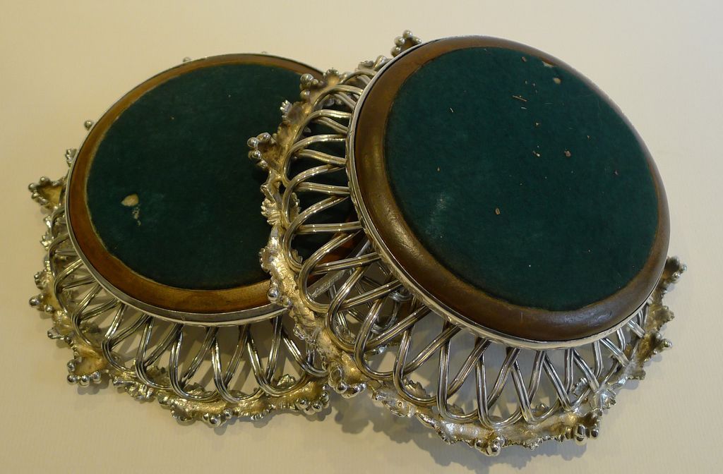 Finest Antique English Elkington Silver Plate Wine Coasters (Pair) - 1854 Finest Antique English Elkington Silver Plate Wine Coasters (Pair) - 1854