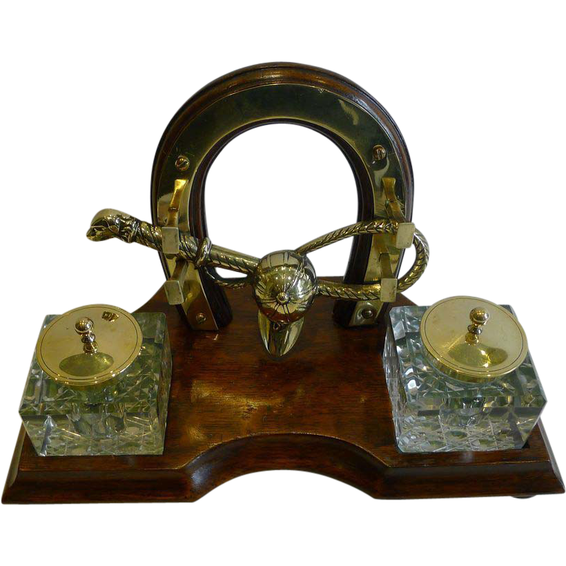 Antique English Equestrian / Hunting Desk Set / Inkwell c.1890 from puckerings on Ruby Lane