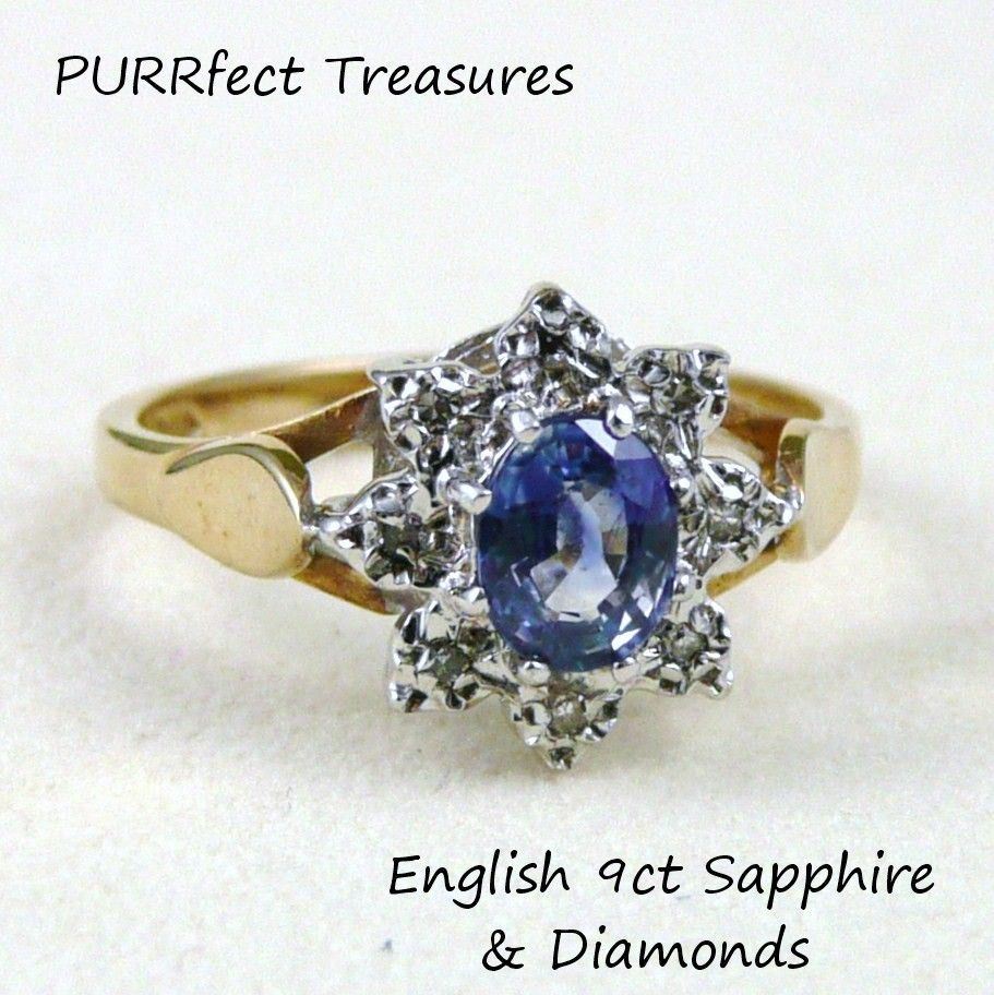 English 9ct Gold Sapphire and Diamond Ring English 9ct Gold Sapphire and Diamond Ring