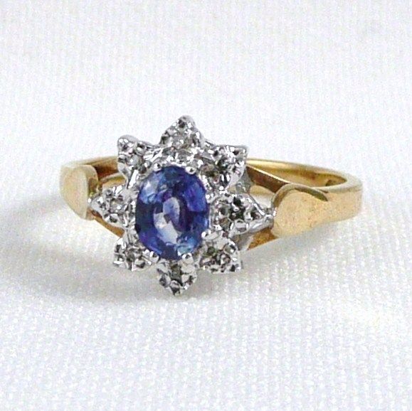 English 9ct Gold Sapphire and Diamond Ring English 9ct Gold Sapphire and Diamond Ring
