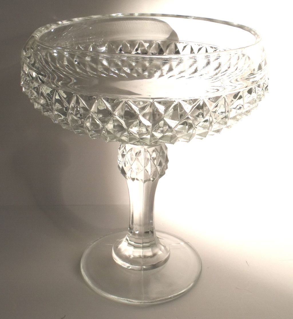 Vintage Indiana Glass Clear Diamond Point Compote Vintage Indiana Glass Clear Diamond Point Compote