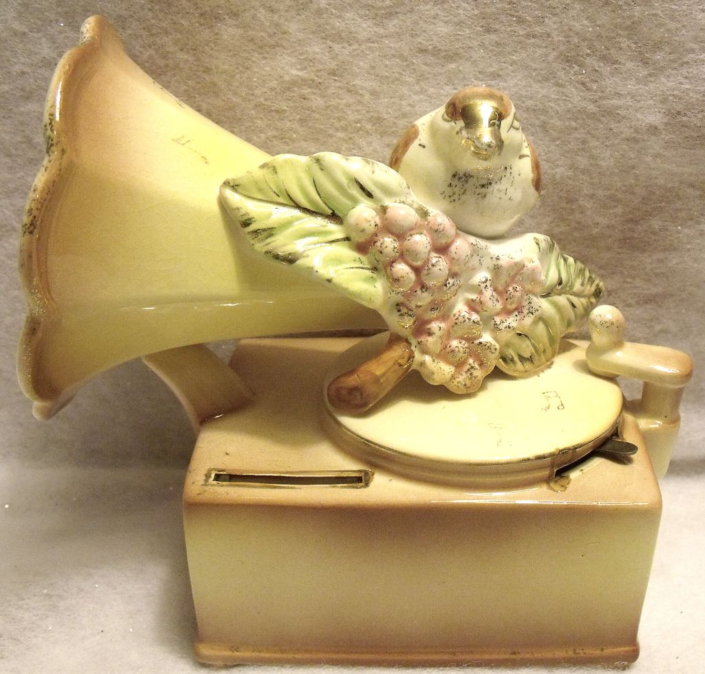 Vintage Lipper amp; Mann Creations Porcelain Phonograph / Bird Bank Music 