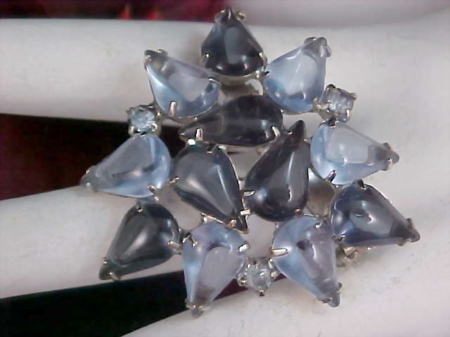 DeLizza & Elster Light & Dark Blue Art Glass & Rhinestone Brooch DeLizza & Elster Light & Dark Blue Art Glass & Rhinestone Brooch