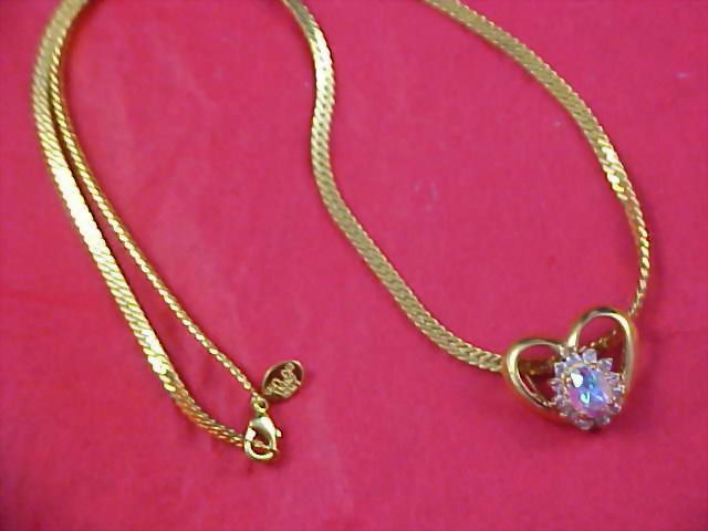 14KT Gold F LIND ~ CRYSTAL Heart Slide ~ Herringbone Chain Necklace 14KT Gold F LIND ~ CRYSTAL Heart Slide ~ Herringbone Chain Necklace