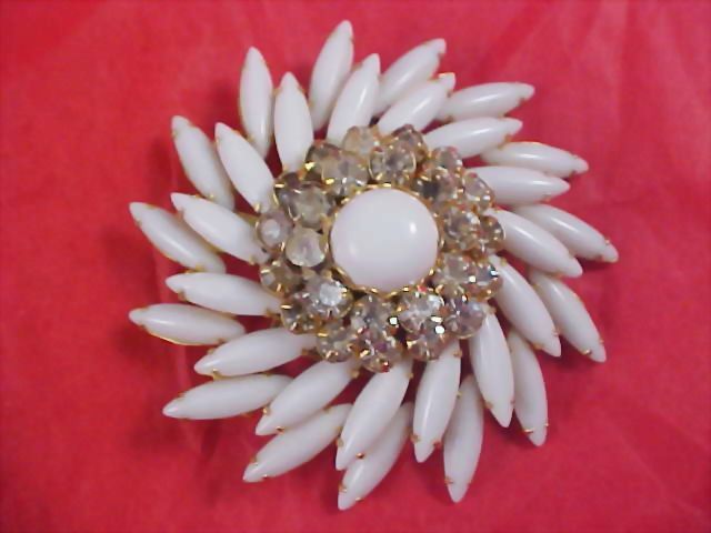 JUDY LEE Milk White Glass Navettes & Diamante Brooch JUDY LEE Milk White Glass Navettes & Diamante Brooch