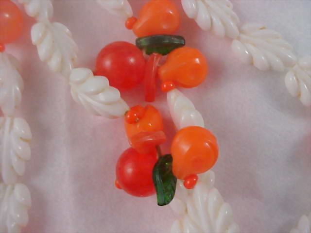 Citrus - Orange Moonglow - Jade Green Lucite & White Lucite Sautoir Necklace Citrus - Orange Moonglow - Jade Green Lucite & White Lucite Sautoir Necklace