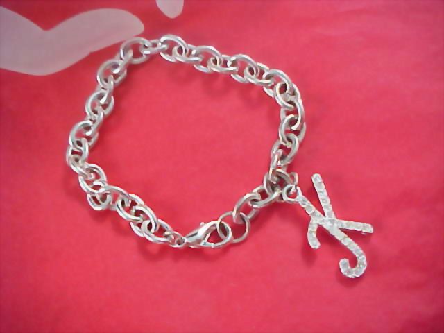 INITIAL K - Silver Rhodium Plate Diamante Charm Bracelet INITIAL K - Silver Rhodium Plate Diamante Charm Bracelet