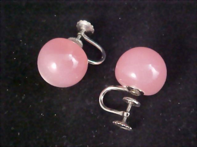 COTTON CANDY Pink Moonglow Demi Parure - Brooch & STERLING Silver Screw Back Earrings COTTON CANDY Pink Moonglow Demi Parure - Brooch & STERLING Silver Screw Back Earrings