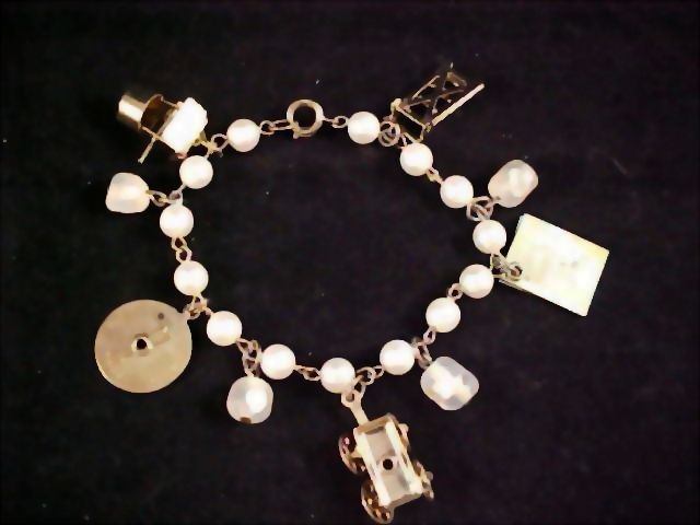 Simulated Pearl Charm Bracelet & Movable Charms Simulated Pearl Charm Bracelet & Movable Charms