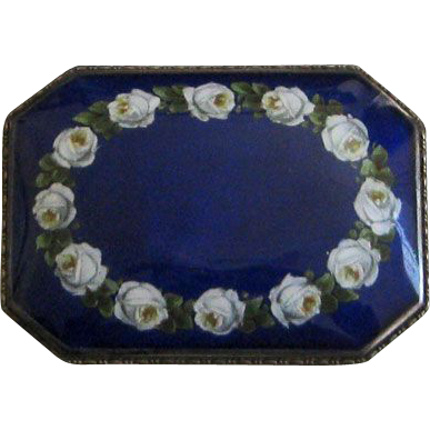 Antique German Jugendstil 935 Silver Enamel Brooch with Roses Antique German Jugendstil 935 Silver Enamel Brooch with Roses