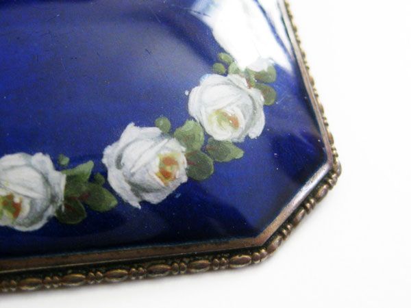 Antique German Jugendstil 935 Silver Enamel Brooch with Roses Antique German Jugendstil 935 Silver Enamel Brooch with Roses