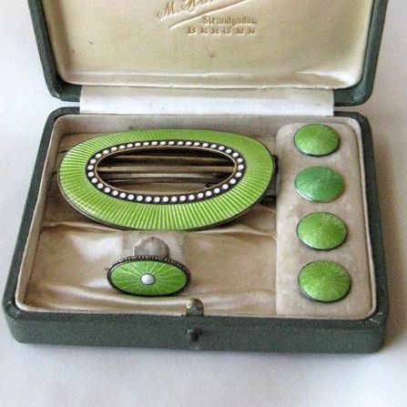 Marius Hammer Rare Cased Set Sterling Enamel Buckle Brooch and Buttons Norway Marius Hammer Rare Cased Set Sterling Enamel Buckle Brooch and Buttons Norway