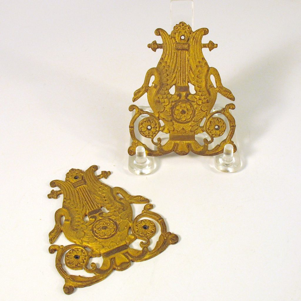 Original P.E Guerin gilt bronze Empire furniture hardware-Swans Lyres Original P.E Guerin gilt bronze Empire furniture hardware-Swans Lyres