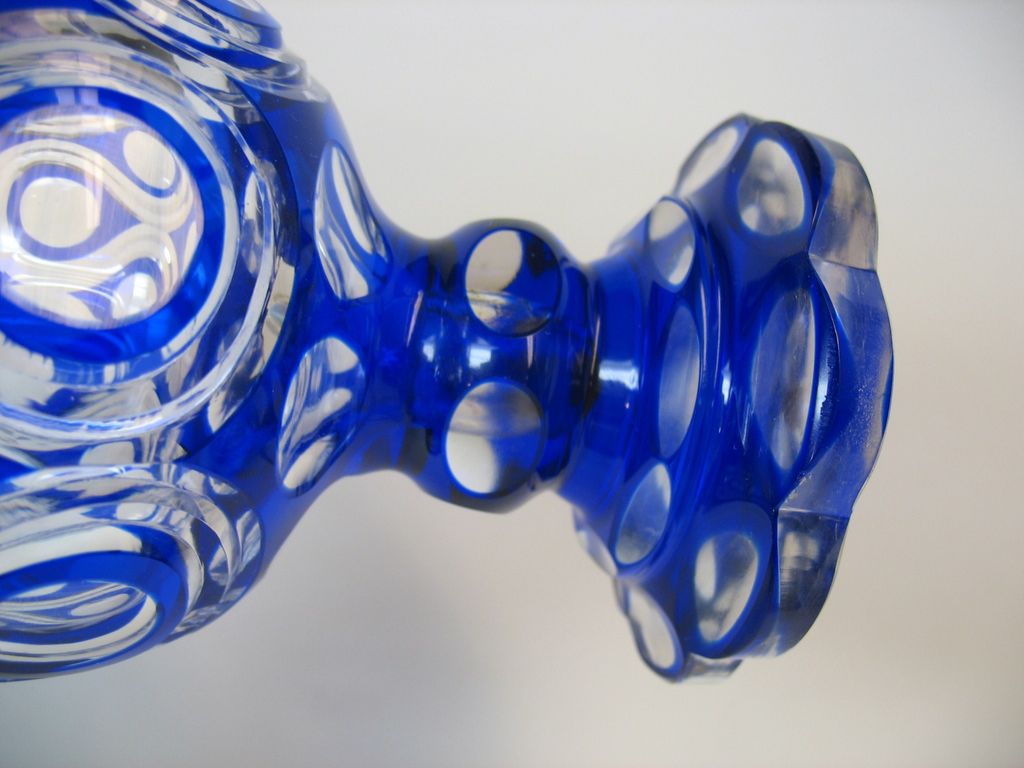 Rare Sandwich glass cobalt overlay lidded pokal Rare Sandwich glass cobalt overlay lidded pokal