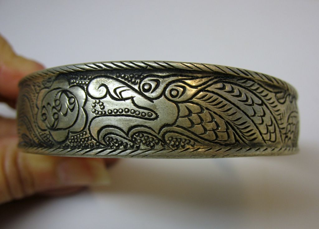 Antique large signed Chinese silver Dragon & Phoenix bracelet Antique large signed Chinese silver Dragon & Phoenix bracelet