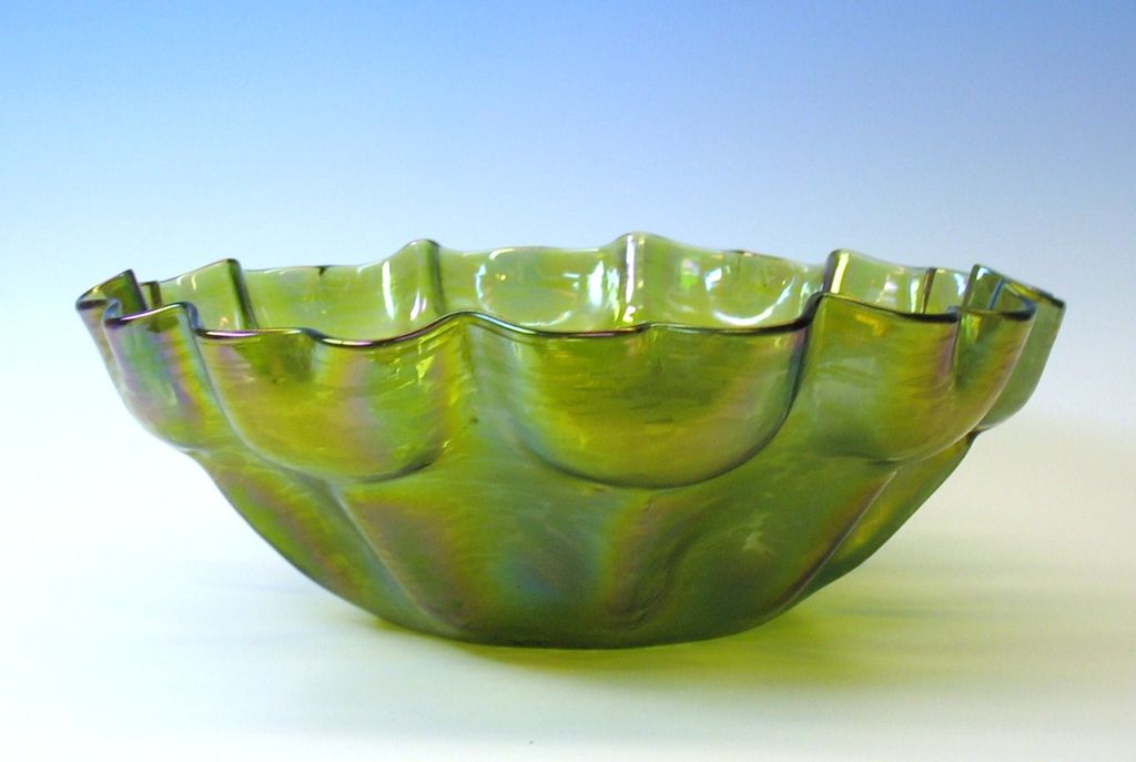 Unusual Art Nouveau formed Loetz glass center bowl Unusual Art Nouveau formed Loetz glass center bowl