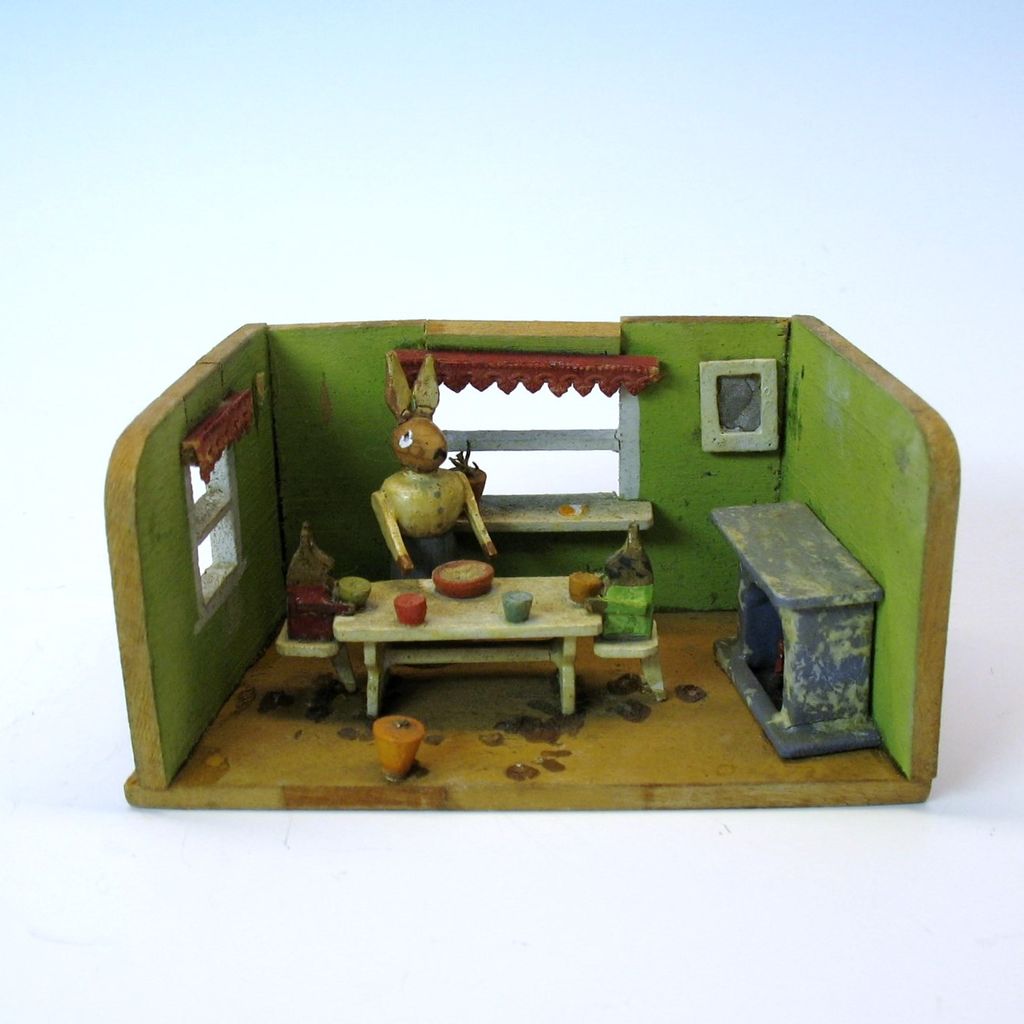 Adorable antique "dolls toy" of a rabbit diorama shadow box Adorable antique "dolls toy" of a rabbit diorama shadow box
