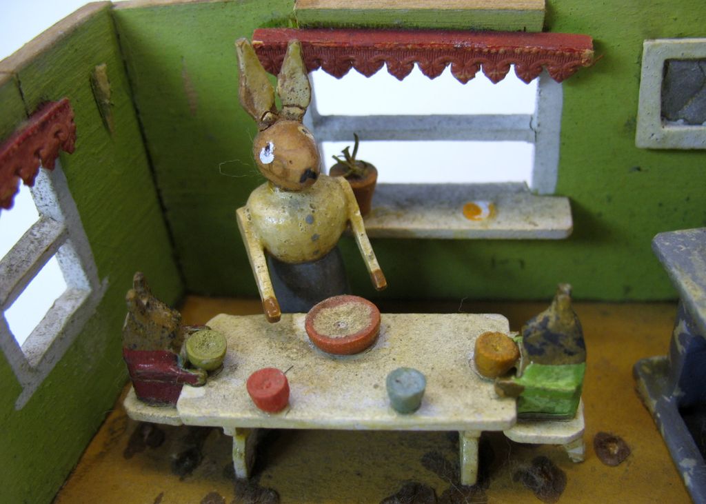 Adorable antique "dolls toy" of a rabbit diorama shadow box Adorable antique "dolls toy" of a rabbit diorama shadow box