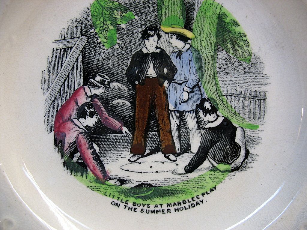 Rarest Victorian Alphabet plate-boys playing marbles Rarest Victorian Alphabet plate-boys playing marbles
