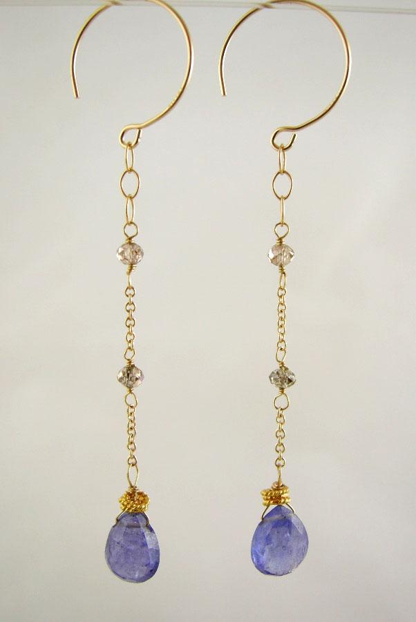14K Solid Gold~ AA Tanzanite & Champagne Diamond Earrings~RR 14K Solid Gold~ AA Tanzanite & Champagne Diamond Earrings~RR