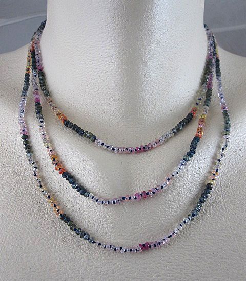 18K Solid Gold~ Triple-Strand Multi-Sapphire Necklace 18K Solid Gold~ Triple-Strand Multi-Sapphire Necklace