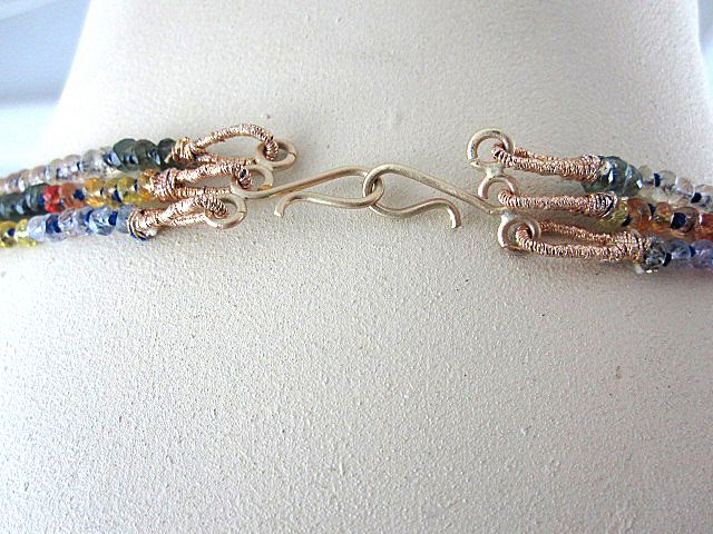 18K Solid Gold~ Triple-Strand Multi-Sapphire Necklace 18K Solid Gold~ Triple-Strand Multi-Sapphire Necklace