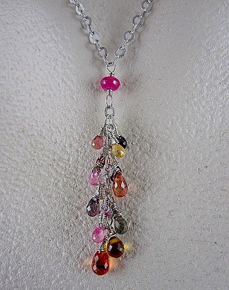 14K White Gold~ Multi-color Natural Sapphire Necklace 14K White Gold~ Multi-color Natural Sapphire Necklace