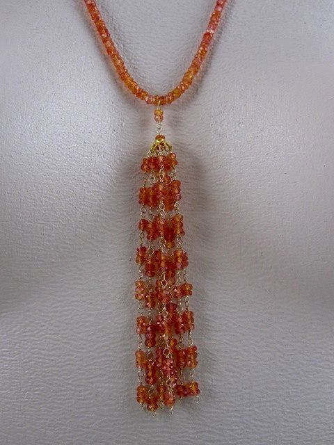 18K Solid Gold~AAA Padparadscha Sapphire Tassel Necklace~ NEW 2012 18K Solid Gold~AAA Padparadscha Sapphire Tassel Necklace~ NEW 2012