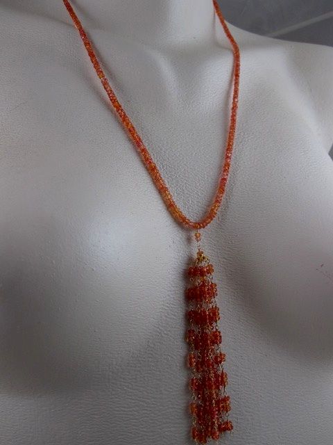 18K Solid Gold~AAA Padparadscha Sapphire Tassel Necklace~ NEW 2012 18K Solid Gold~AAA Padparadscha Sapphire Tassel Necklace~ NEW 2012