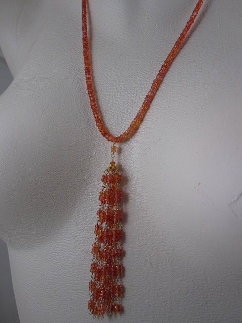18K Solid Gold~AAA Padparadscha Sapphire Tassel Necklace~ NEW 2012 18K Solid Gold~AAA Padparadscha Sapphire Tassel Necklace~ NEW 2012
