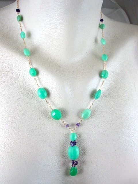 14K & 18K Solid Gold~ AAA Chrysoprase & African Amethyst Necklace~ new 2012 14K & 18K Solid Gold~ AAA Chrysoprase & African Amethyst Necklace~ new 2012