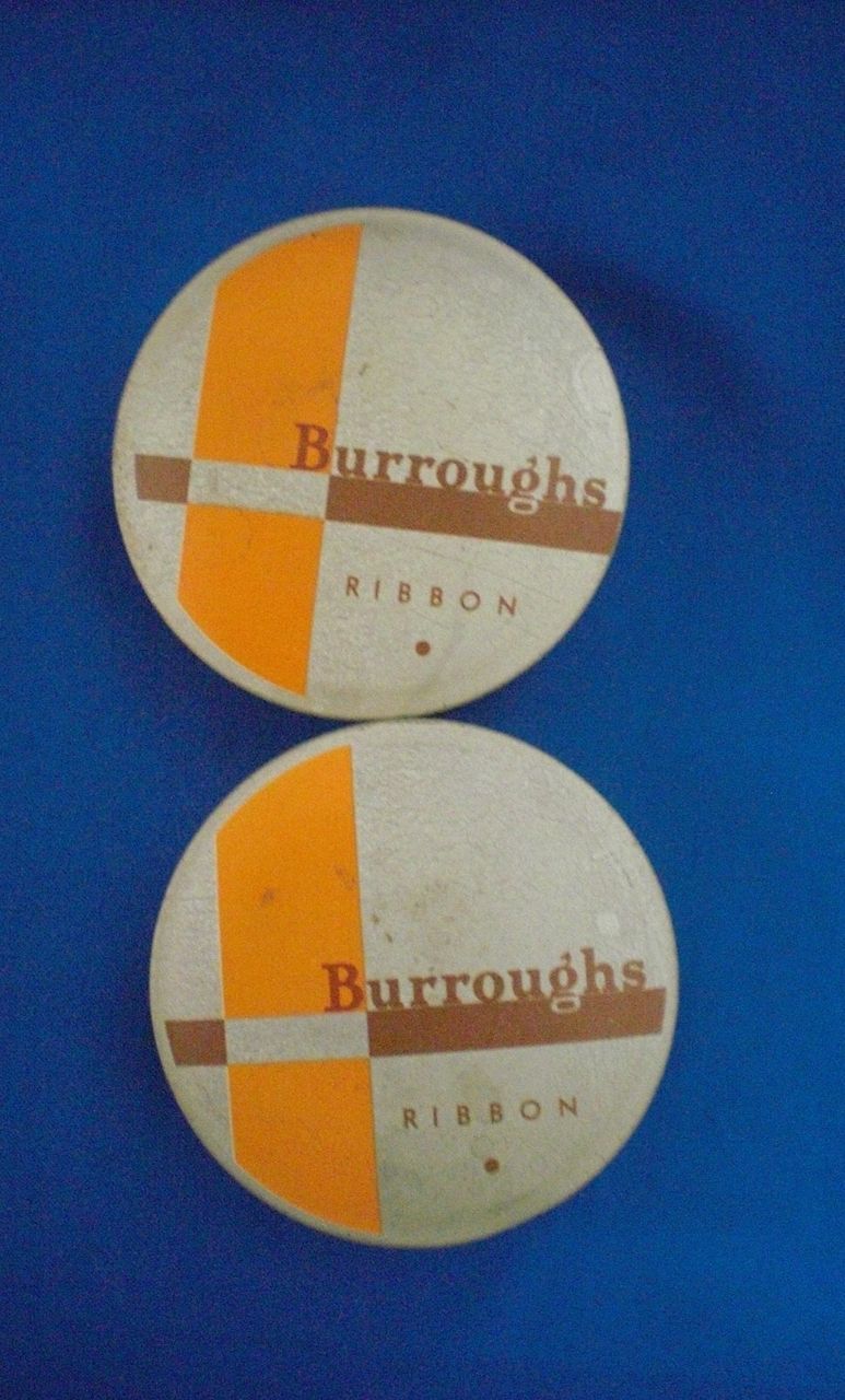 Burroughs Orange and Gray Typewriter Ribbon Tins Burroughs Orange and Gray Typewriter Ribbon Tins